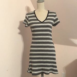 Vintage American Cruiser Dress Large Skirt Black Gray White striped Summer Dress
